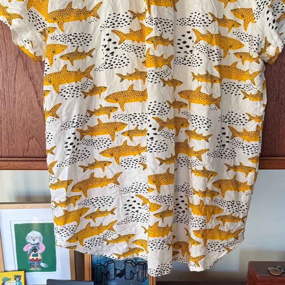 Nooworks Hard to Find Joyce Button Down Shirt - Yellow Sharks on White. Sz XL - Picture 7 of 9